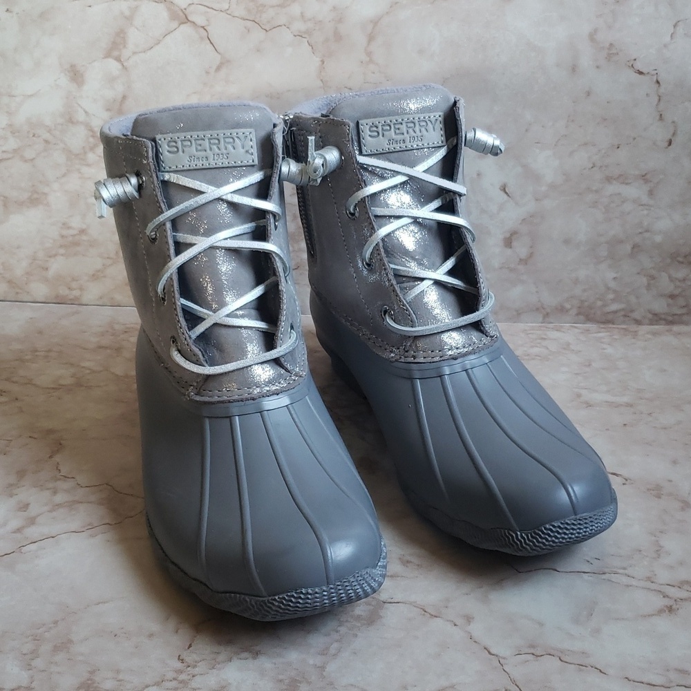 Sperry Gray Duck Rain Winter Women Boots Size 8.5 - Picture 2 of 8